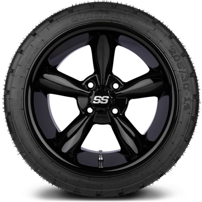 MODZ® 14" Godfather Glossy Black Wheels & Street Tires Combo