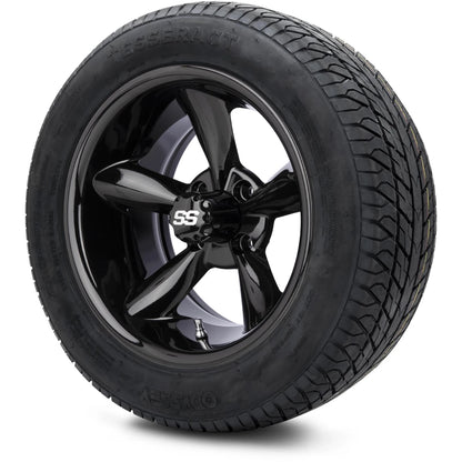 MODZ® 14" Godfather Glossy Black Wheels & Street Tires Combo