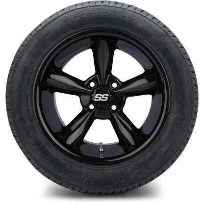MODZ® 14" Godfather Glossy Black Wheels & Street Tires Combo