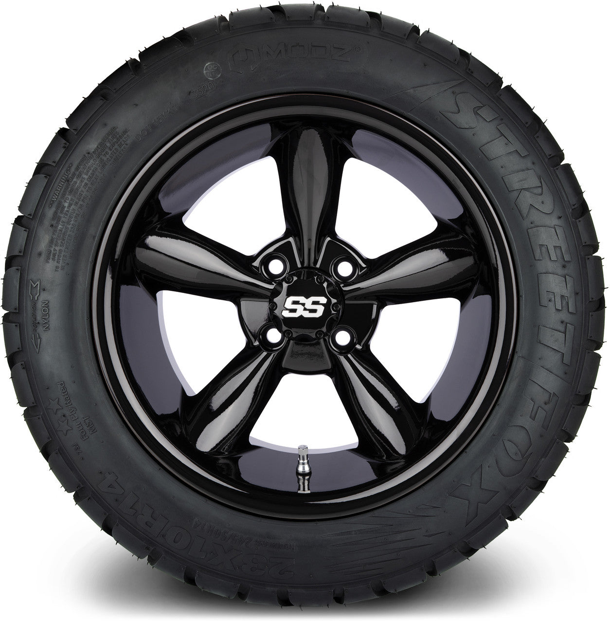 MODZ® 14" Godfather Glossy Black Wheels & Street Tires Combo