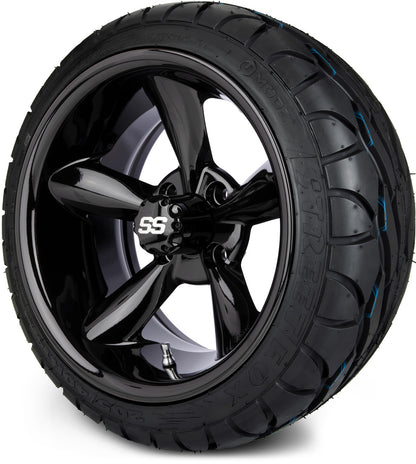 MODZ® 14" Godfather Glossy Black Wheels & Street Tires Combo