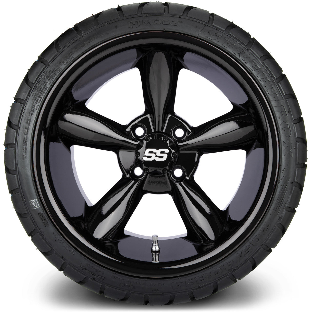 MODZ® 14" Godfather Glossy Black Wheels & Street Tires Combo
