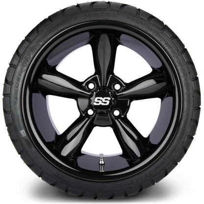 MODZ® 14" Godfather Glossy Black Wheels & Street Tires Combo