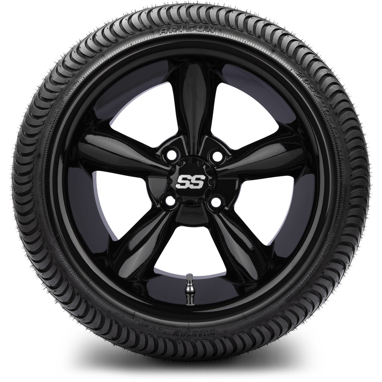 MODZ® 14" Godfather Glossy Black Wheels & Street Tires Combo
