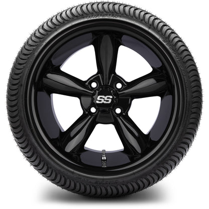 MODZ® 14" Godfather Glossy Black Wheels & Street Tires Combo