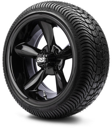 MODZ® 14" Godfather Glossy Black Wheels & Street Tires Combo
