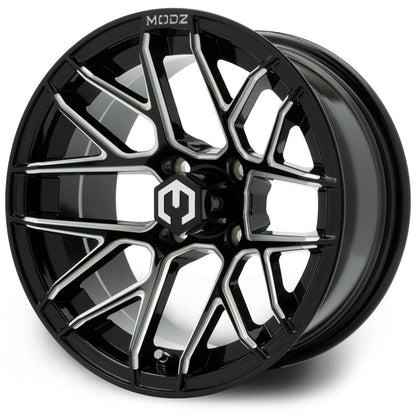 MODZ® Matrix Glossy Black Ball Mill 14" Golf Cart Wheel