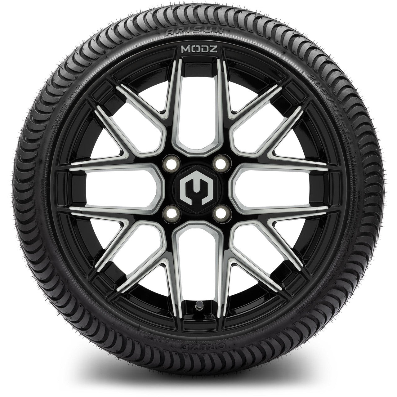 MODZ® 14" Matrix Glossy Black Ball Mill Wheels & Street Tires Combo