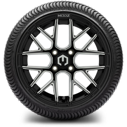 MODZ® 14" Matrix Glossy Black Ball Mill Wheels & Street Tires Combo