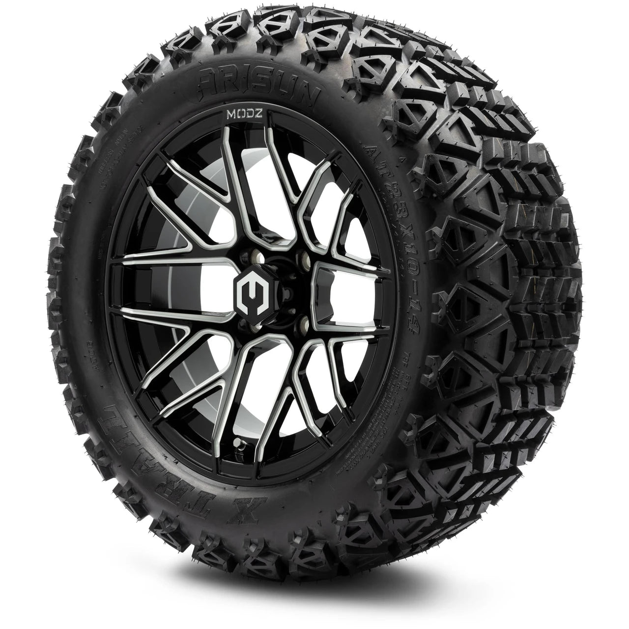 MODZ® 14" Matrix Glossy Black Ball Mill Wheels & Off-Road Tires Combo