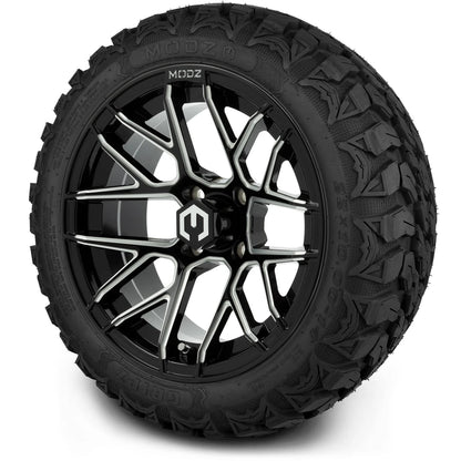 MODZ® 14" Matrix Glossy Black Ball Mill Wheels & Off-Road Tires Combo