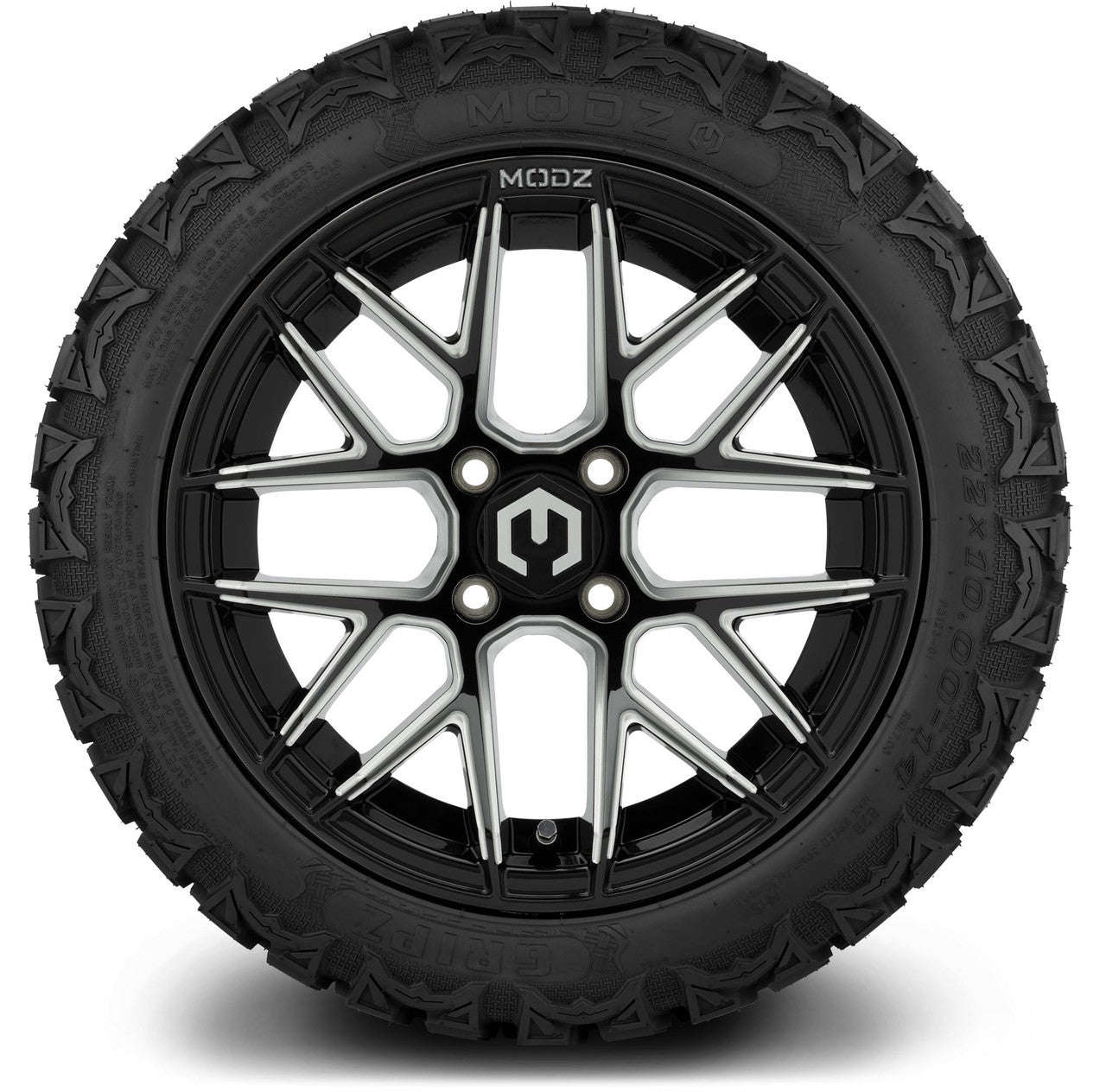 MODZ® 14" Matrix Glossy Black Ball Mill Wheels & Off-Road Tires Combo