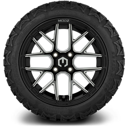 MODZ® 14" Matrix Glossy Black Ball Mill Wheels & Off-Road Tires Combo