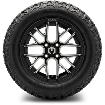 MODZ® 14" Matrix Glossy Black Ball Mill Wheels & Off-Road Tires Combo