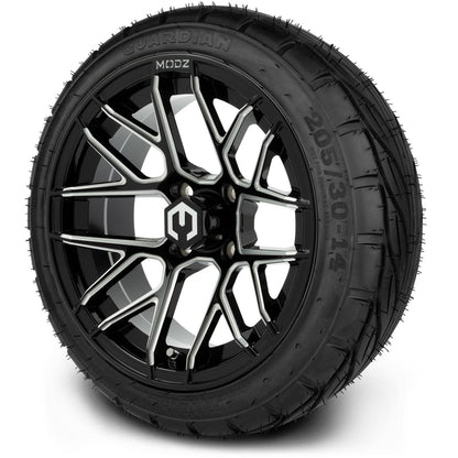 MODZ® 14" Matrix Glossy Black Ball Mill Wheels & Street Tires Combo