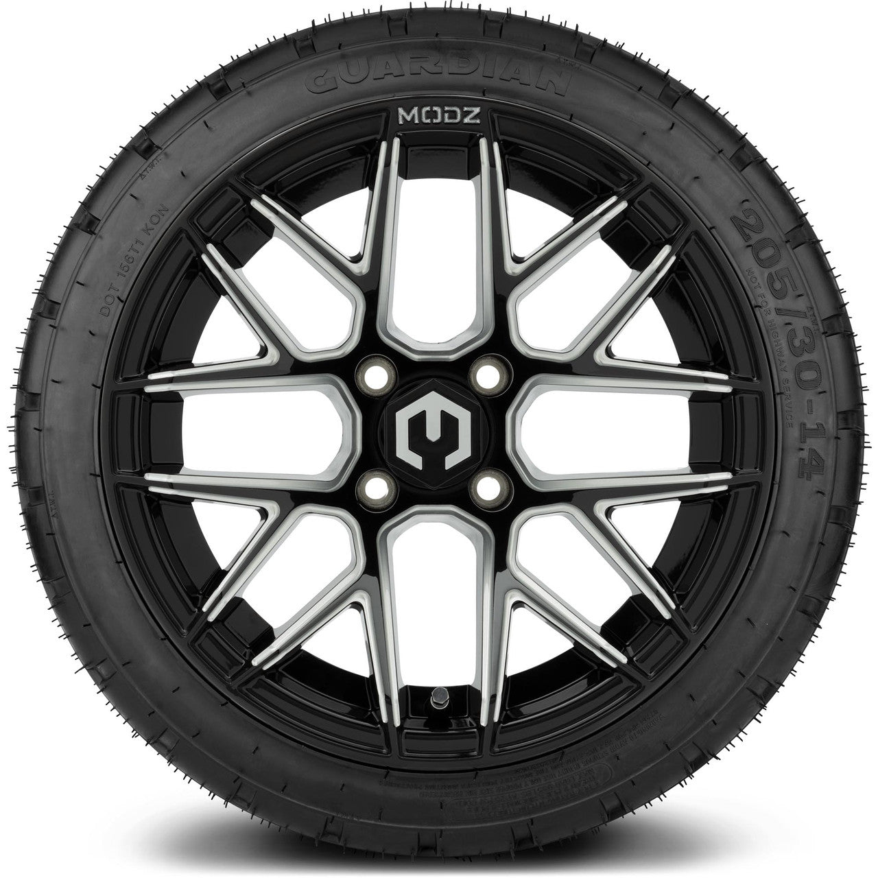MODZ® 14" Matrix Glossy Black Ball Mill Wheels & Street Tires Combo