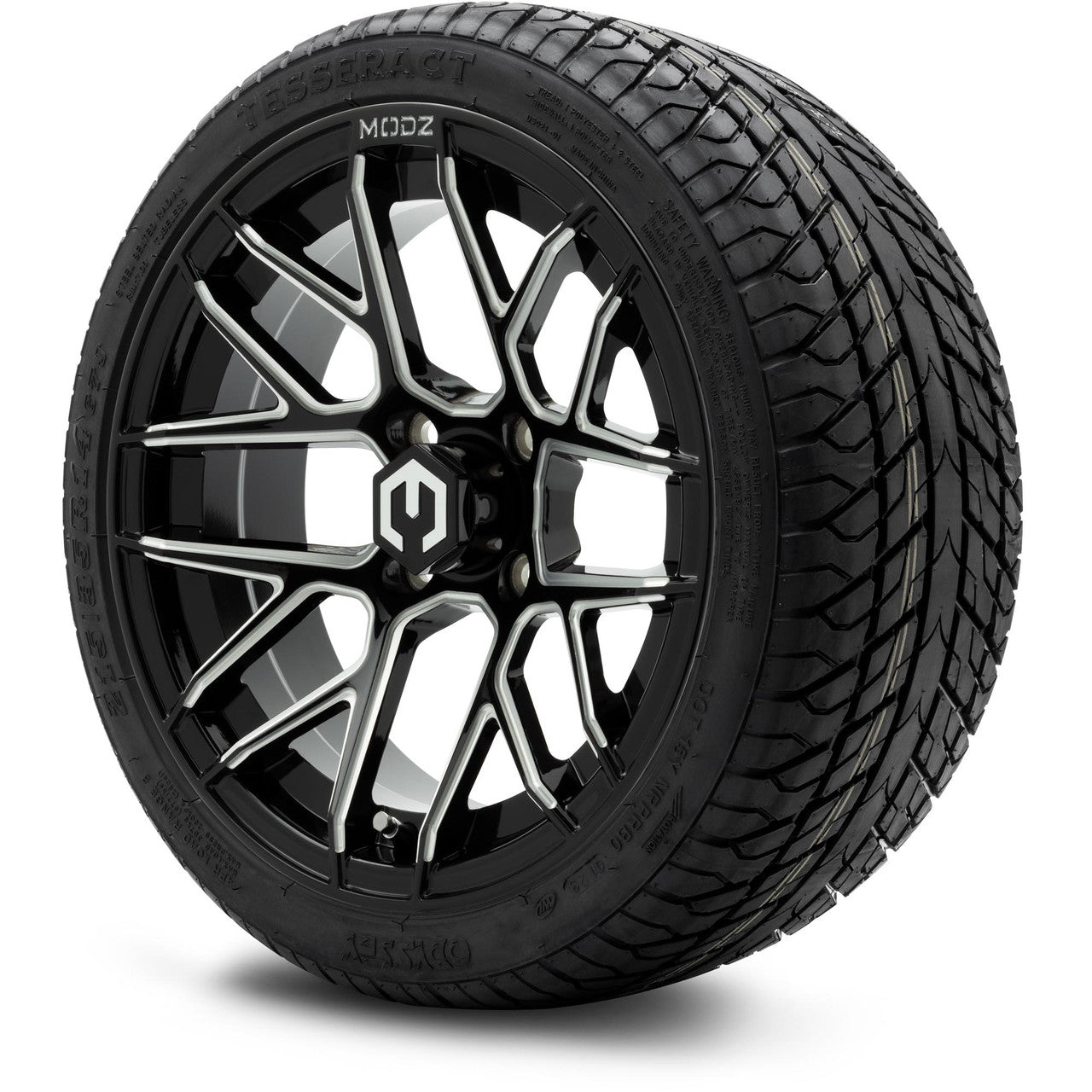 MODZ® 14" Matrix Glossy Black Ball Mill Wheels & Street Tires Combo