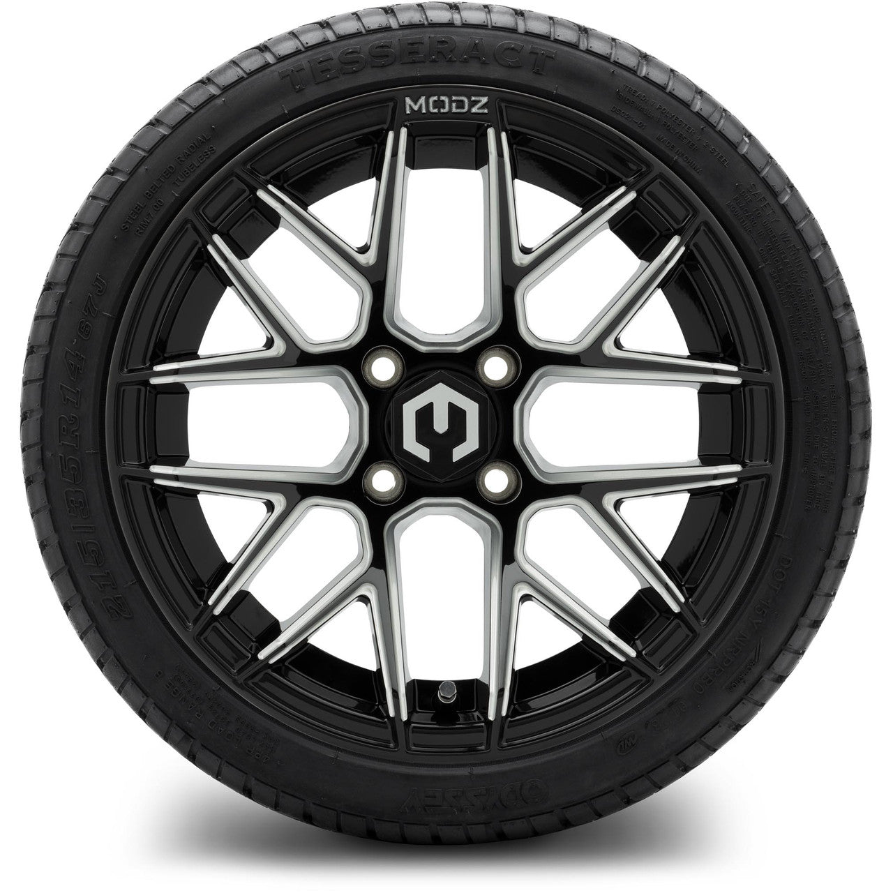 MODZ® 14" Matrix Glossy Black Ball Mill Wheels & Street Tires Combo