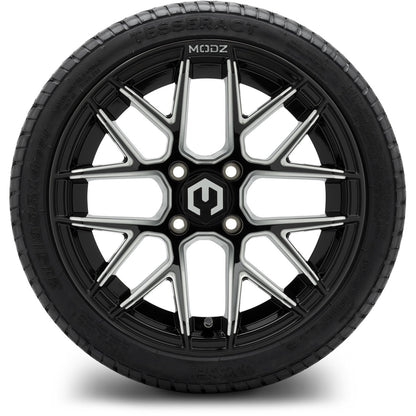 MODZ® 14" Matrix Glossy Black Ball Mill Wheels & Street Tires Combo