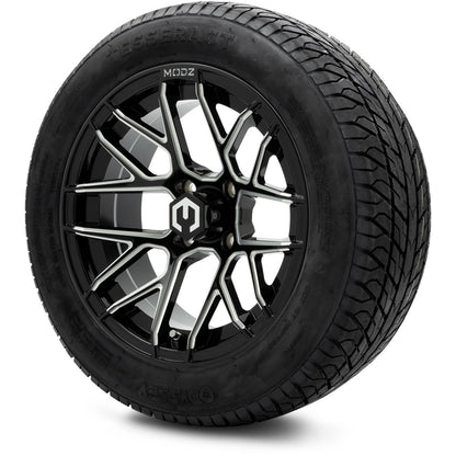 MODZ® 14" Matrix Glossy Black Ball Mill Wheels & Street Tires Combo
