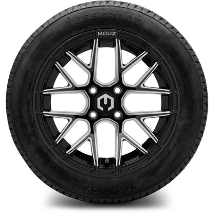 MODZ® 14" Matrix Glossy Black Ball Mill Wheels & Street Tires Combo