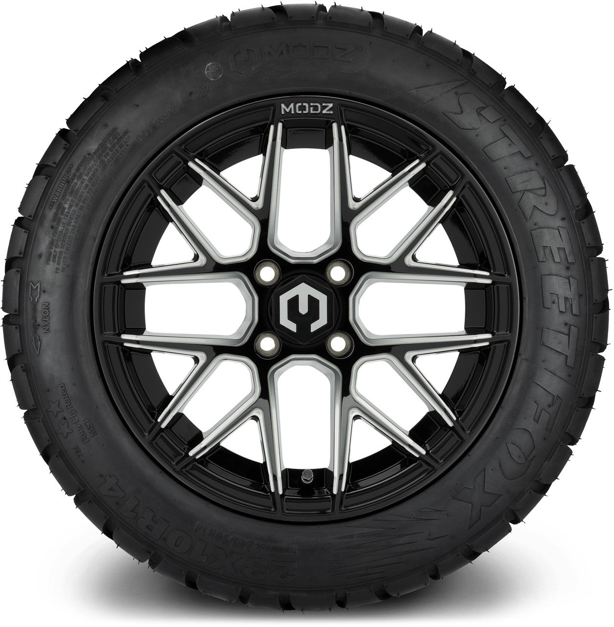 MODZ® 14" Matrix Glossy Black Ball Mill Wheels & Street Tires Combo