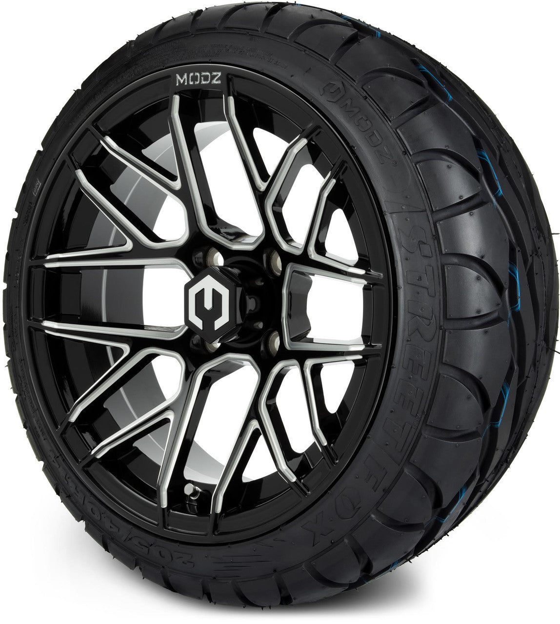 MODZ® 14" Matrix Glossy Black Ball Mill Wheels & Street Tires Combo