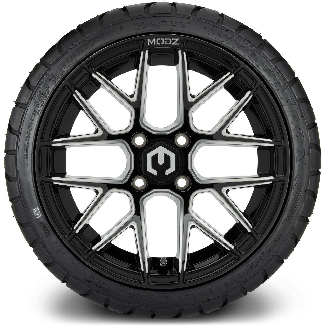 MODZ® 14" Matrix Glossy Black Ball Mill Wheels & Street Tires Combo