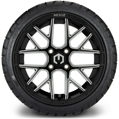 MODZ® 14" Matrix Glossy Black Ball Mill Wheels & Street Tires Combo