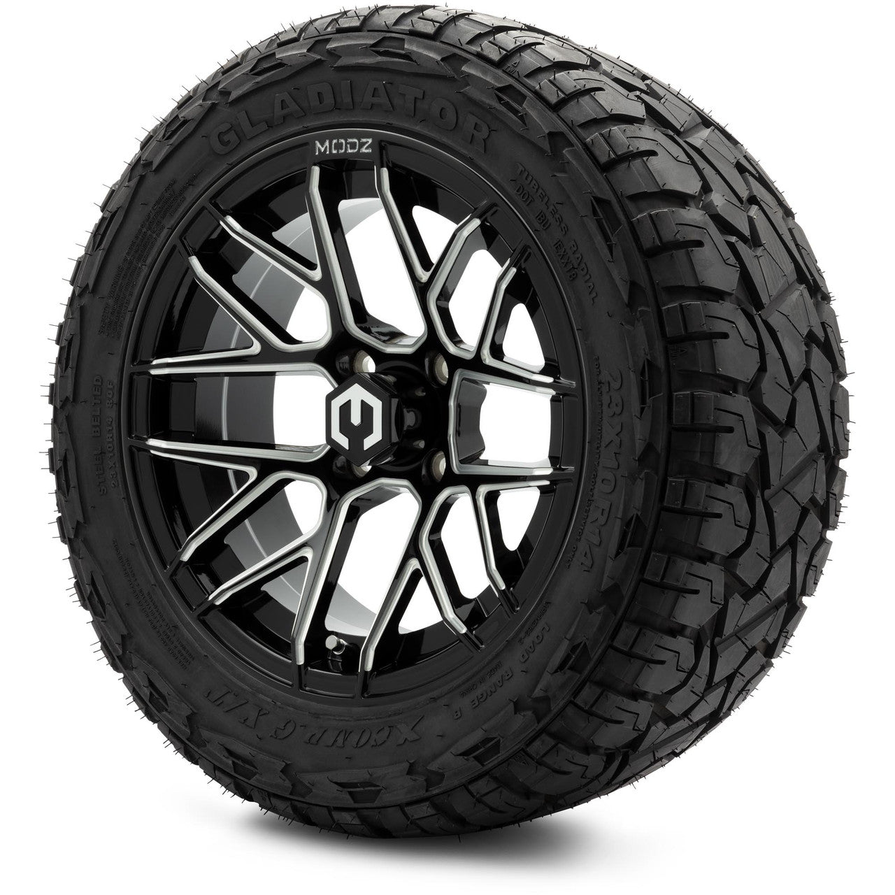 MODZ® 14" Matrix Glossy Black Ball Mill Wheels & Off-Road Tires Combo