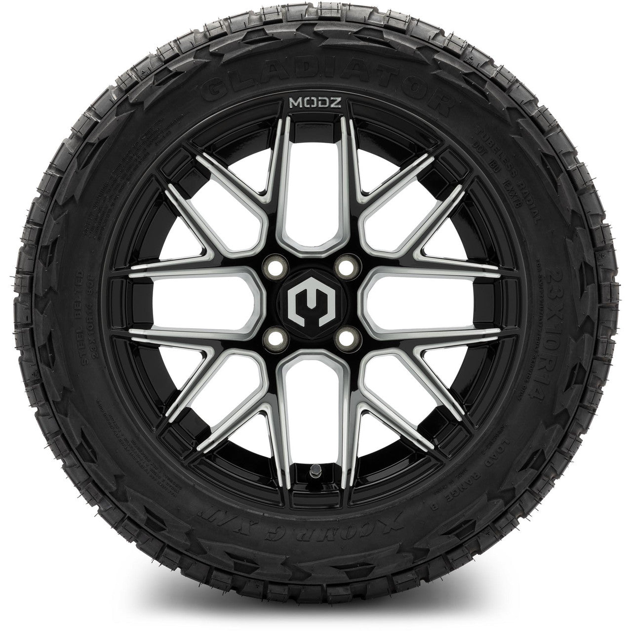 MODZ® 14" Matrix Glossy Black Ball Mill Wheels & Off-Road Tires Combo