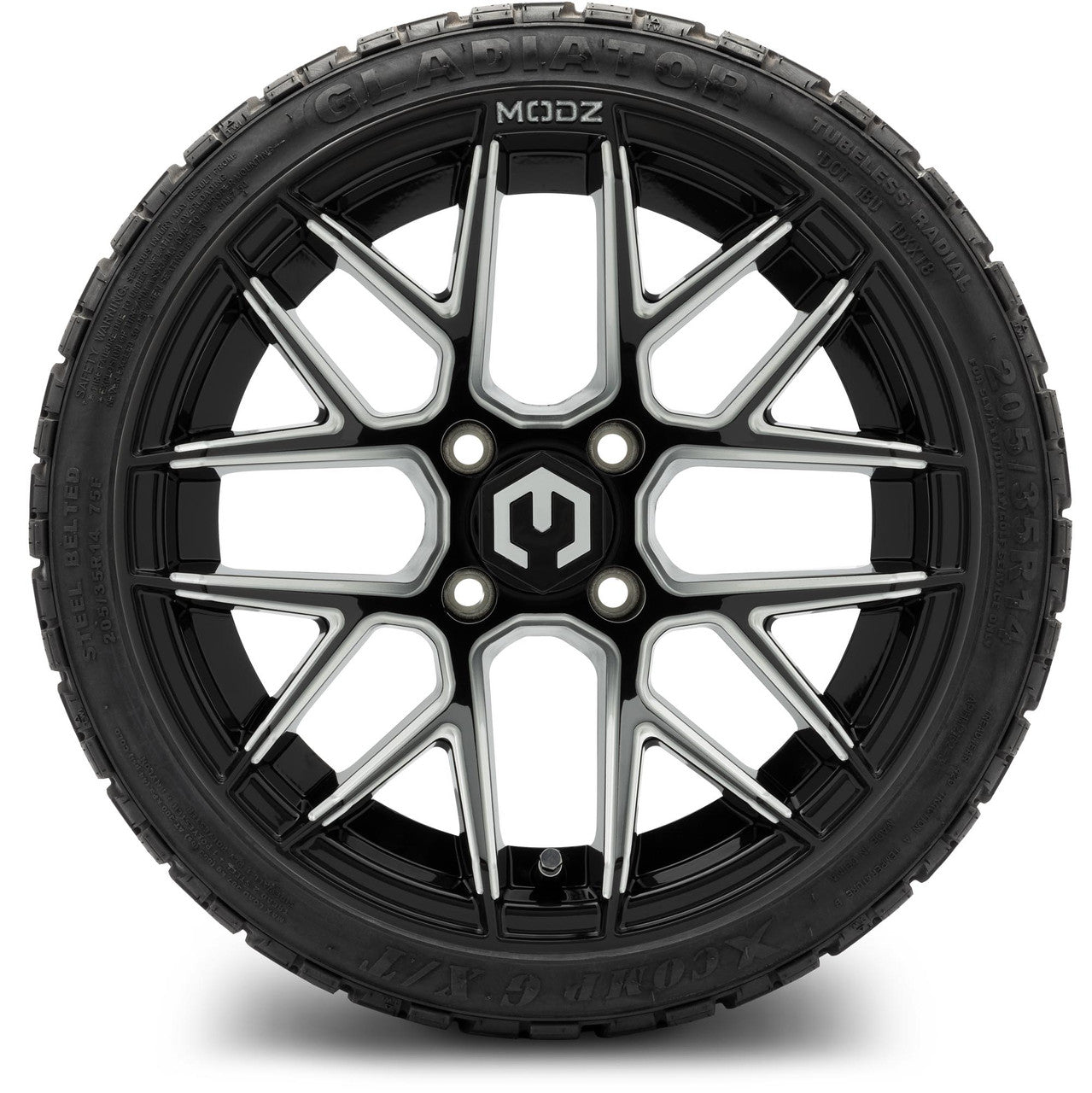 MODZ® 14" Matrix Glossy Black Ball Mill Wheels & Off-Road Tires Combo