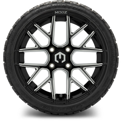 MODZ® 14" Matrix Glossy Black Ball Mill Wheels & Off-Road Tires Combo