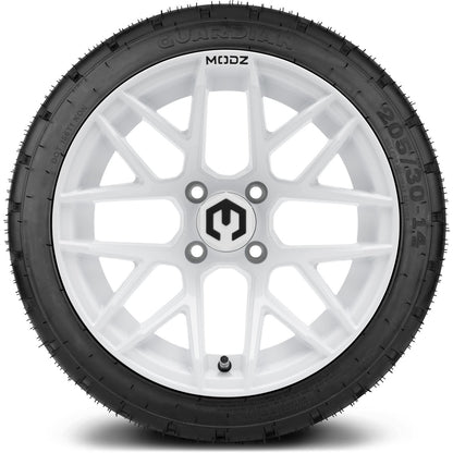 MODZ® 14" Matrix Glossy White Wheels & Street Tires Combo
