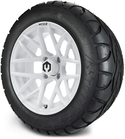 MODZ® 14" Matrix Glossy White Wheels & Street Tires Combo