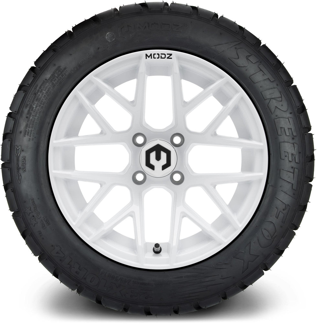 MODZ® 14" Matrix Glossy White Wheels & Street Tires Combo