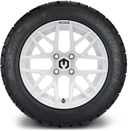MODZ® 14" Matrix Glossy White Wheels & Street Tires Combo