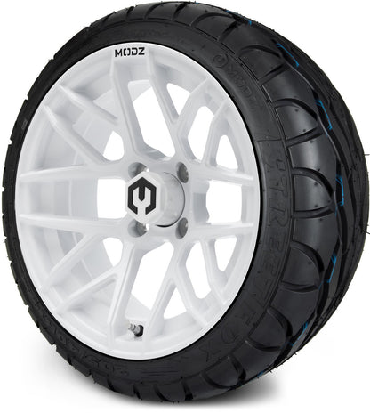 MODZ® 14" Matrix Glossy White Wheels & Street Tires Combo