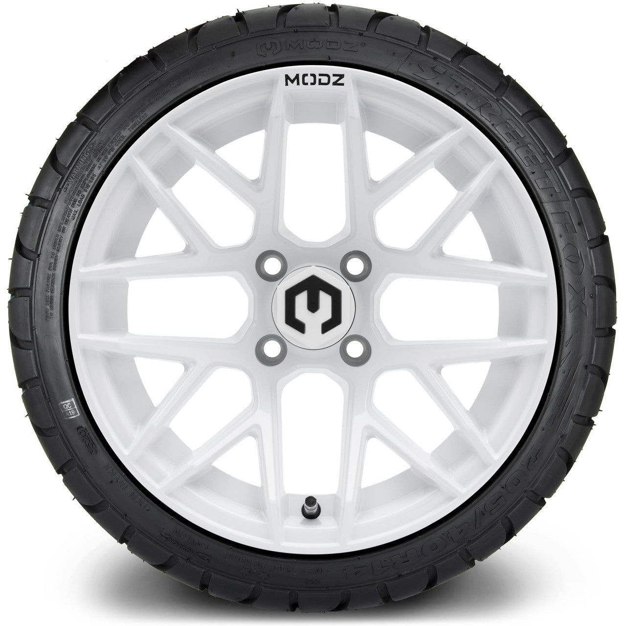 MODZ® 14" Matrix Glossy White Wheels & Street Tires Combo