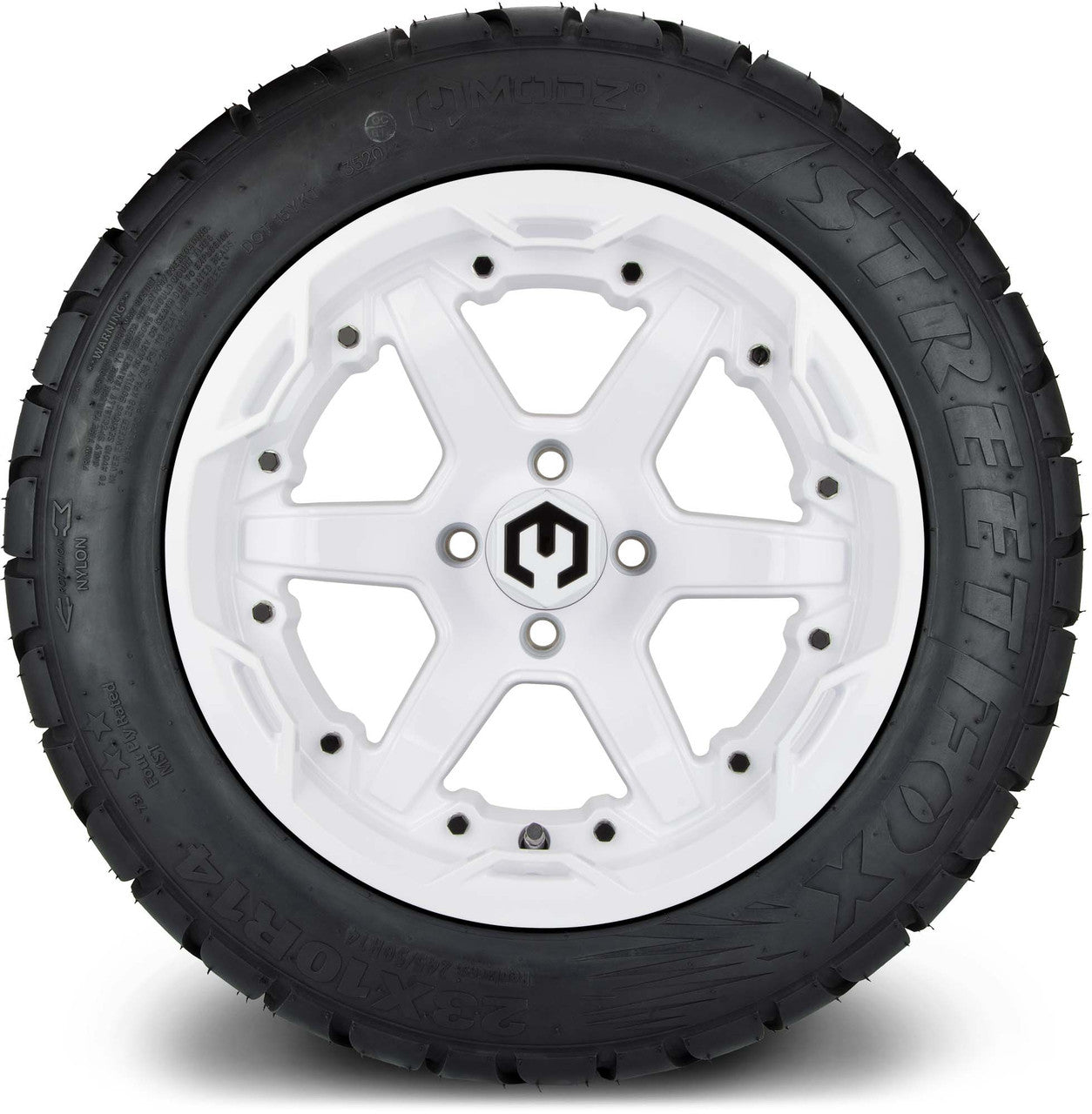 MODZ® 14" Gladiator Glossy White Wheels and Street Tires Combo