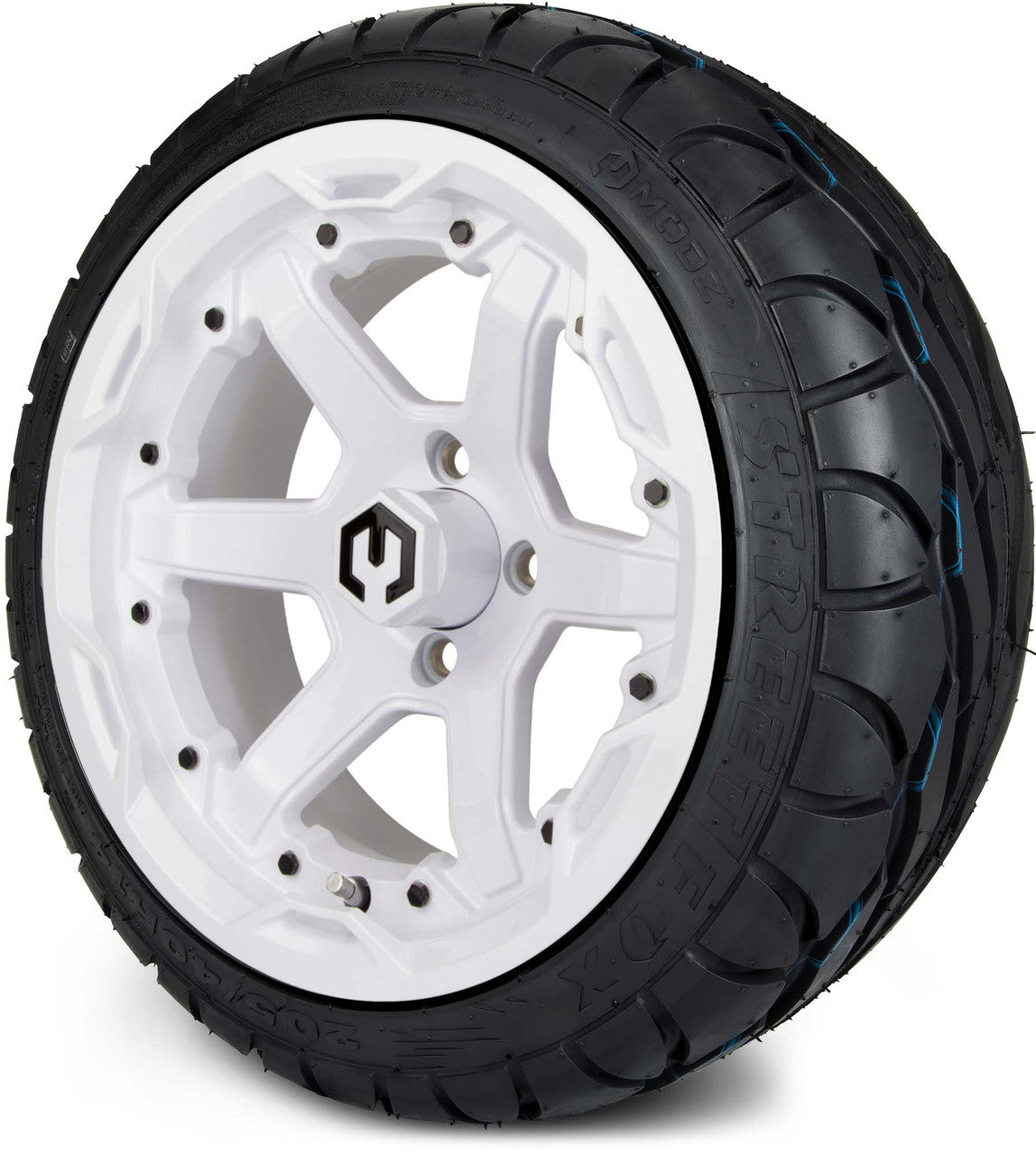 MODZ® 14" Gladiator Glossy White Wheels and Street Tires Combo