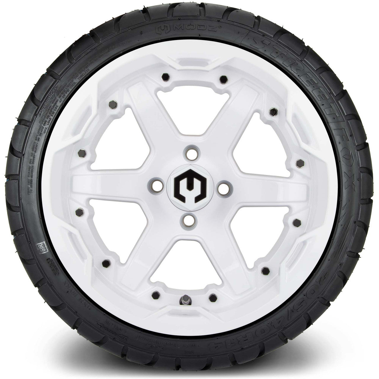 MODZ® 14" Gladiator Glossy White Wheels and Street Tires Combo
