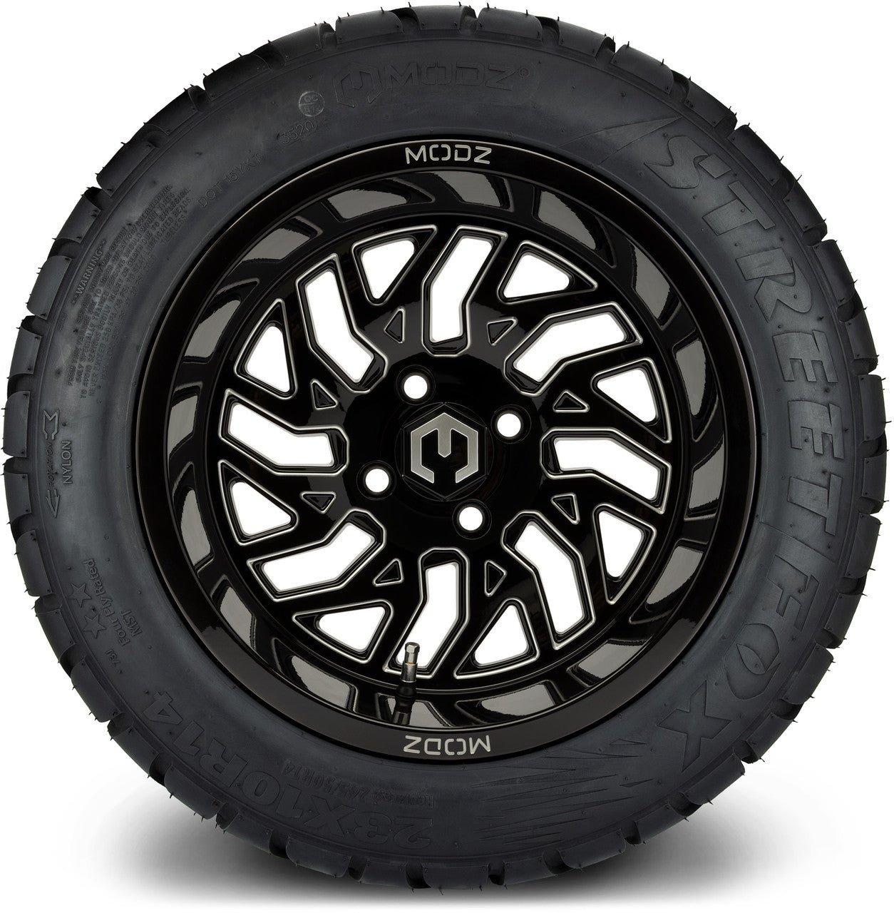 MODZ® 14" Carnage Glossy Black with Ball Mill Wheels & Street Tires Combo