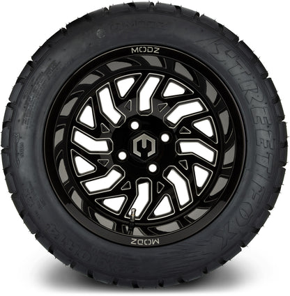 MODZ® 14" Carnage Glossy Black with Ball Mill Wheels & Street Tires Combo