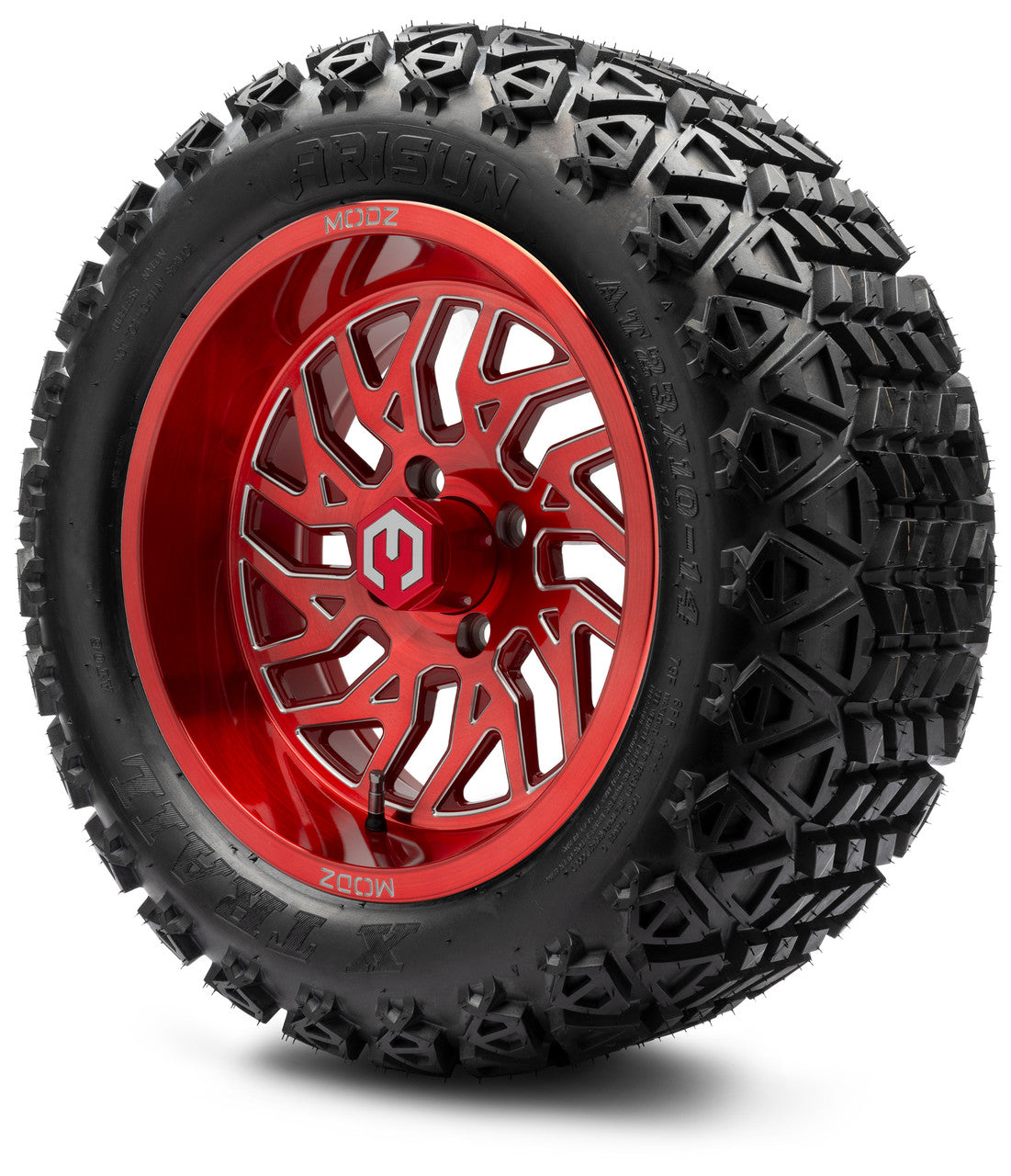 MODZ® 14" Carnage Brushed Red with Ball Mill Wheels & Off-Road Tires Combo