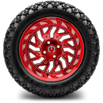 MODZ® 14" Carnage Brushed Red with Ball Mill Wheels & Off-Road Tires Combo