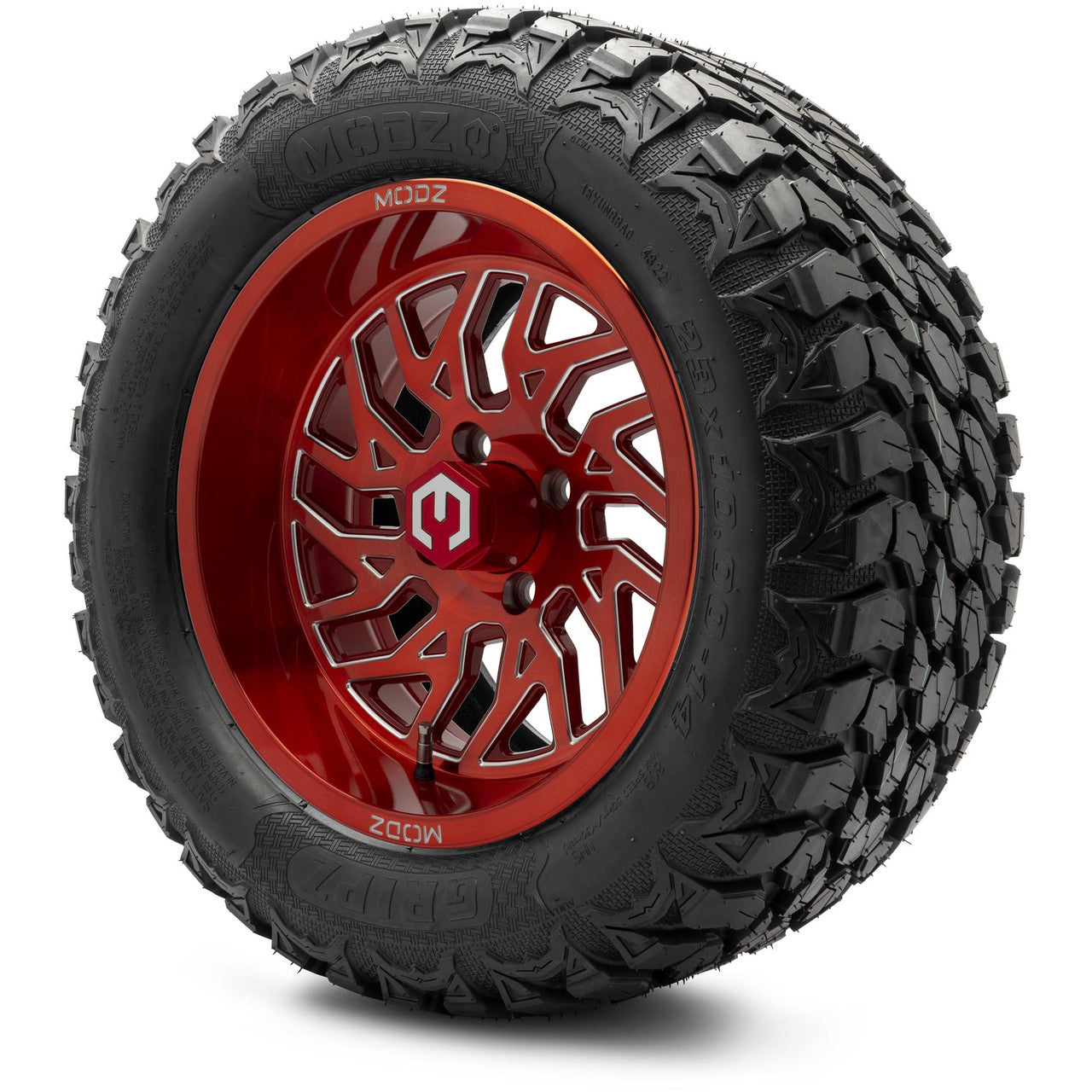 MODZ® 14" Carnage Brushed Red with Ball Mill Wheels & Off-Road Tires Combo