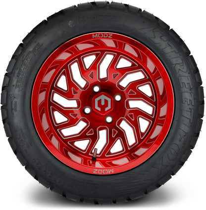 MODZ® 14" Carnage Brushed Red with Ball Mill Wheels & Street Tires Combo