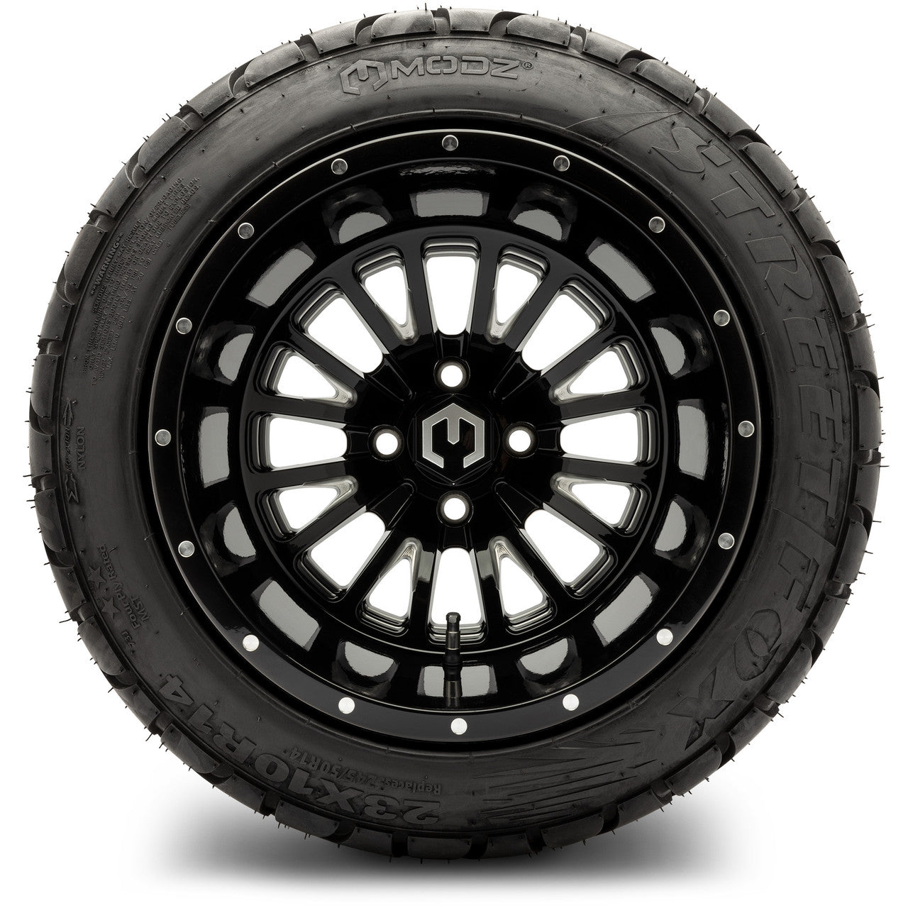 MODZ® 14" Assassin Glossy Black with Ball Mill Wheels & Street Tires Combo