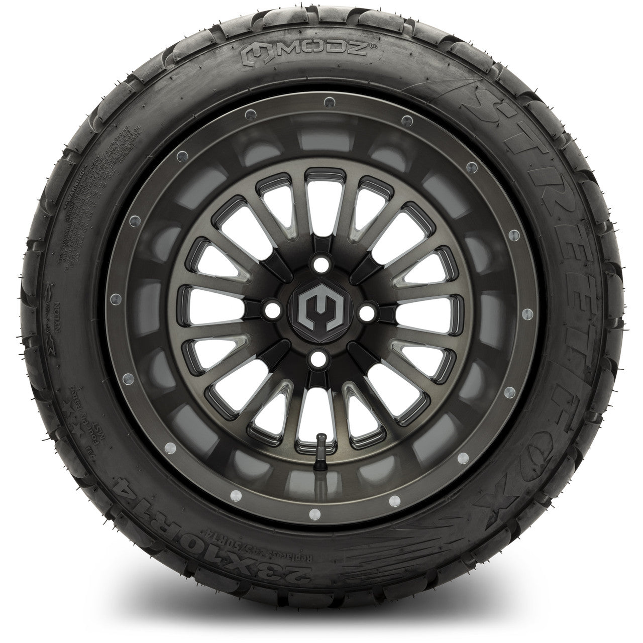 MODZ® 14" Assassin Brushed Gunmetal with Ball Mill Wheels & Street Tires Combo